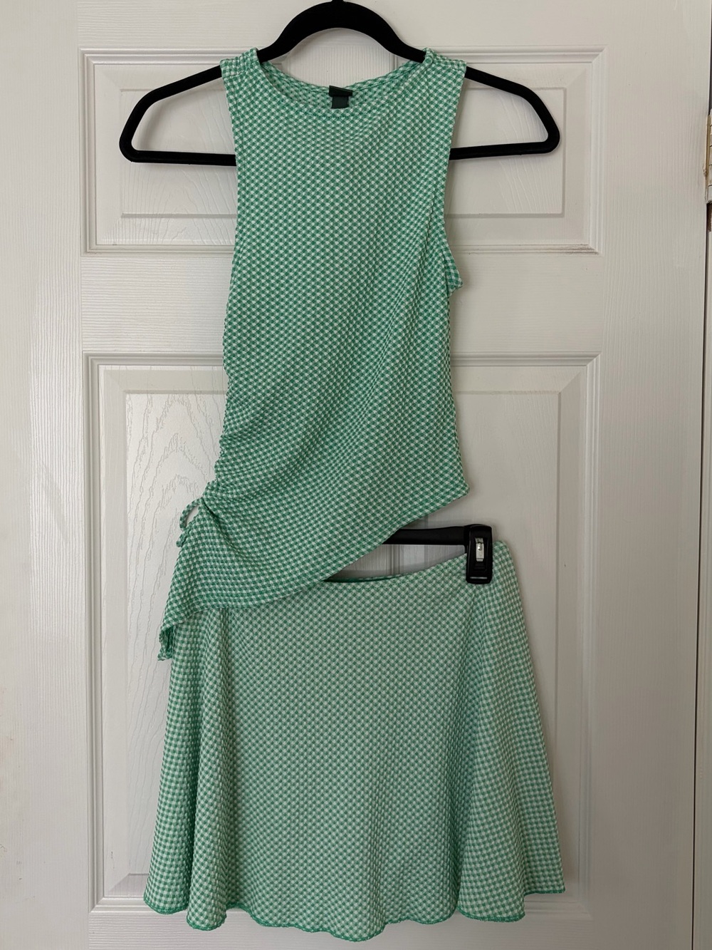 Wild Fable Green Asymmetrical Two-Piece Skirt Set. Gingham Style Set